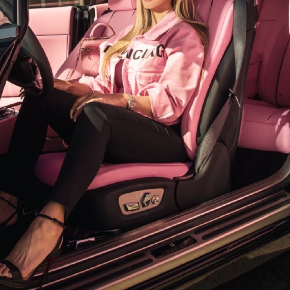 Pink Balenciaga Front embroidered Logo CROPPED Denim Jacket -size xs / 34